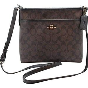 Coach Brown Signature Crossbody Bag with Leather Trim
